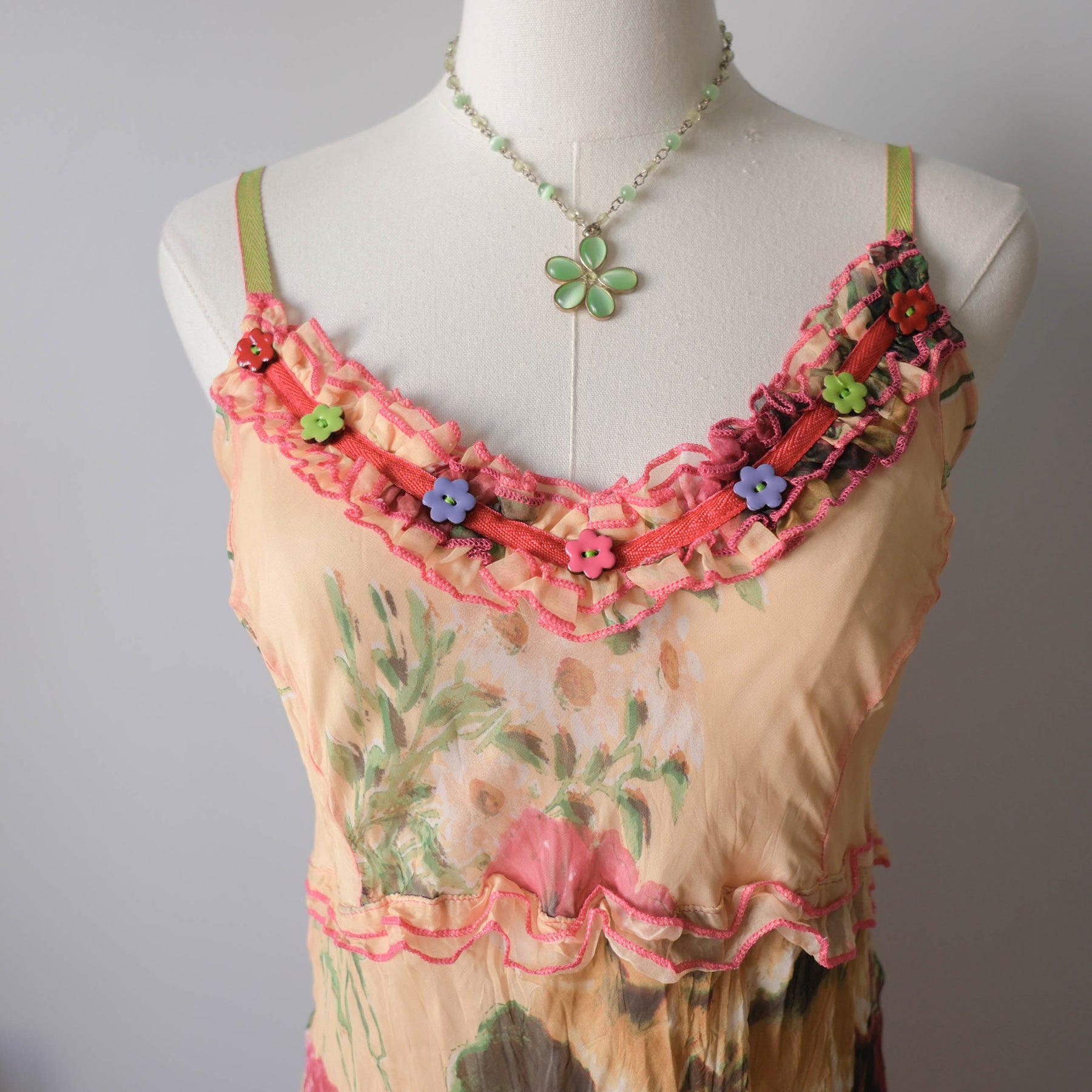 Vintage Summery Asymmetrical Floral Cami Dress