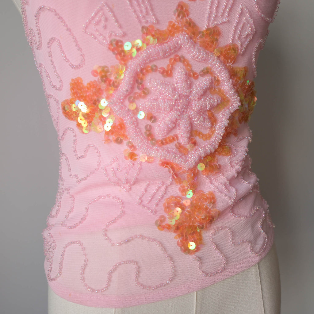 Vintage Beaded Pink Tulle Cami Top