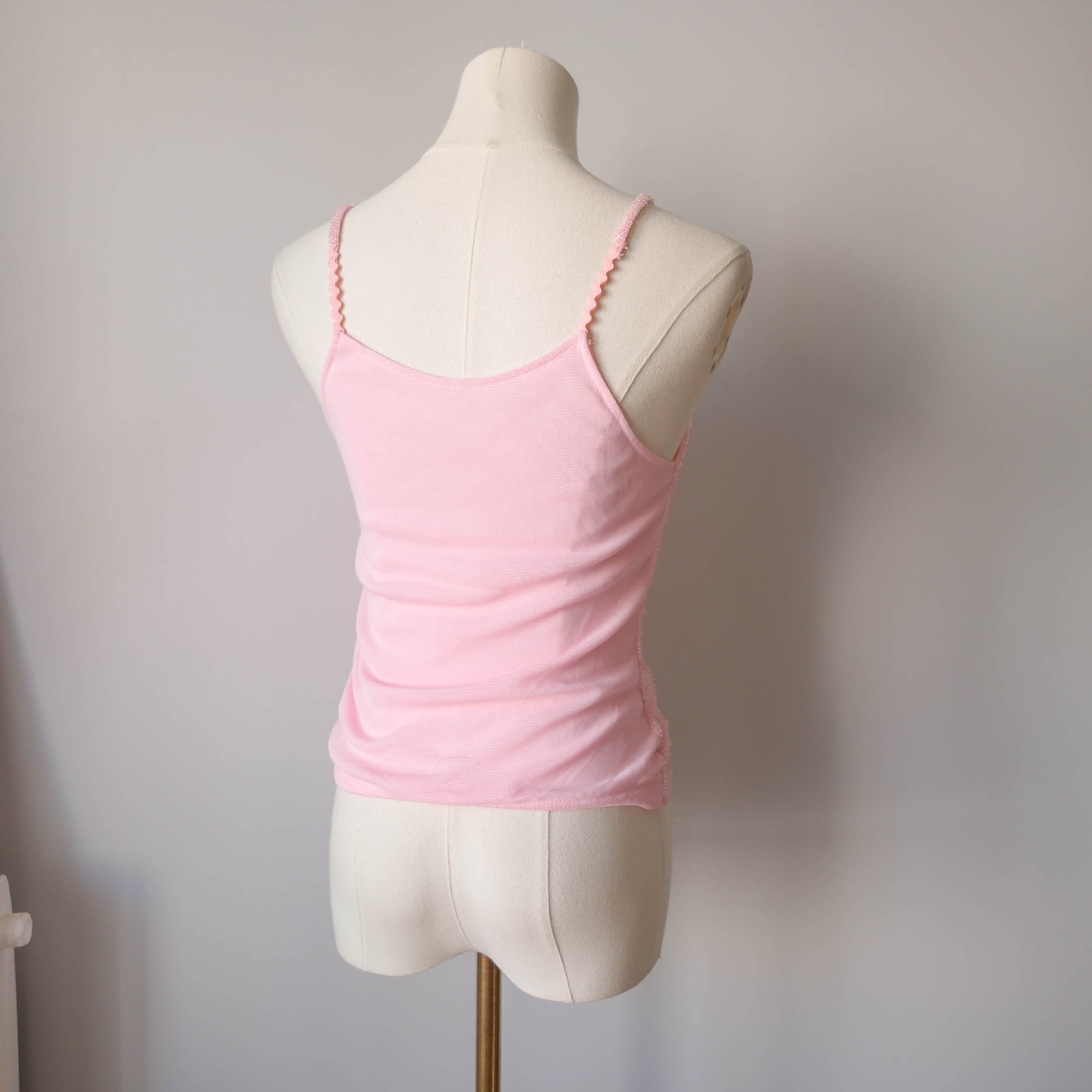 Vintage Beaded Pink Tulle Cami Top