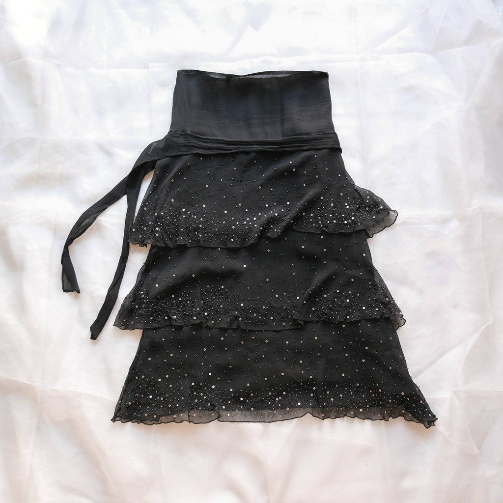 Vintage Beaded Ruffled Midi Skirt