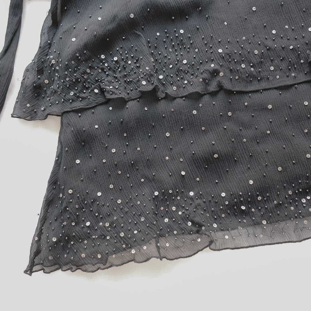 Vintage Beaded Ruffled Midi Skirt