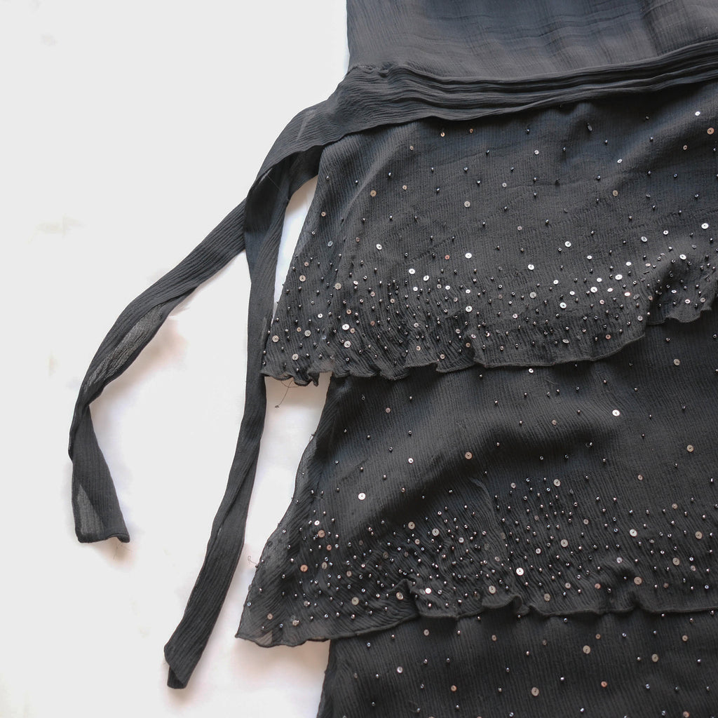 Vintage Beaded Ruffled Midi Skirt