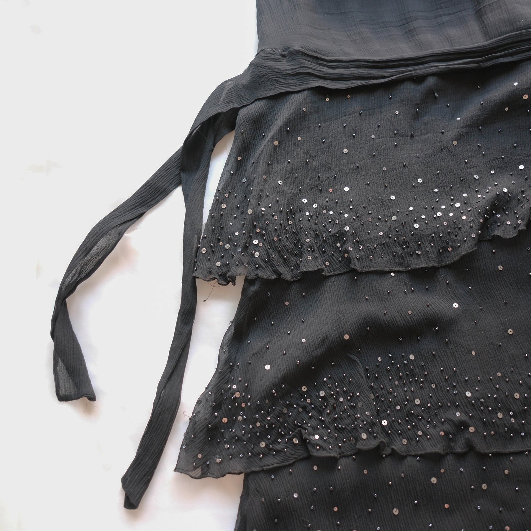 Vintage Beaded Ruffled Midi Skirt