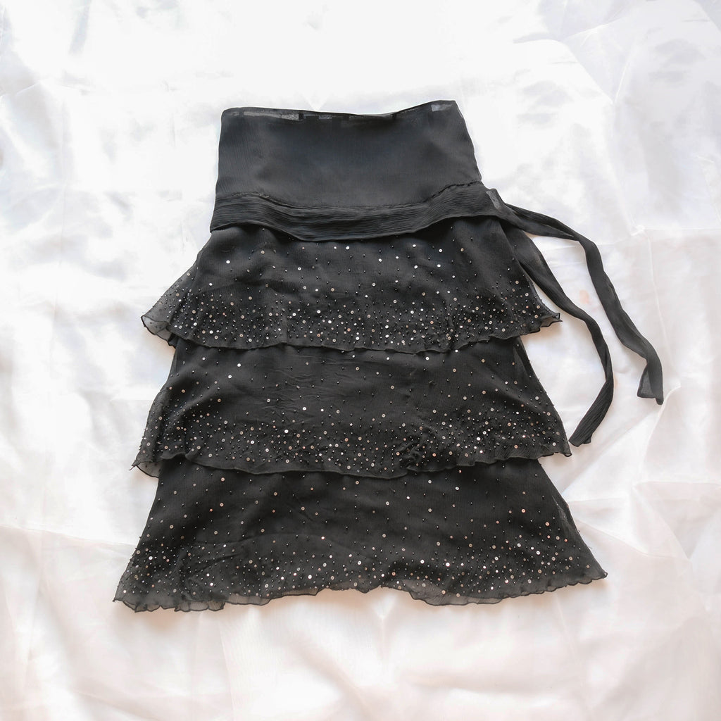 Vintage Beaded Ruffled Midi Skirt