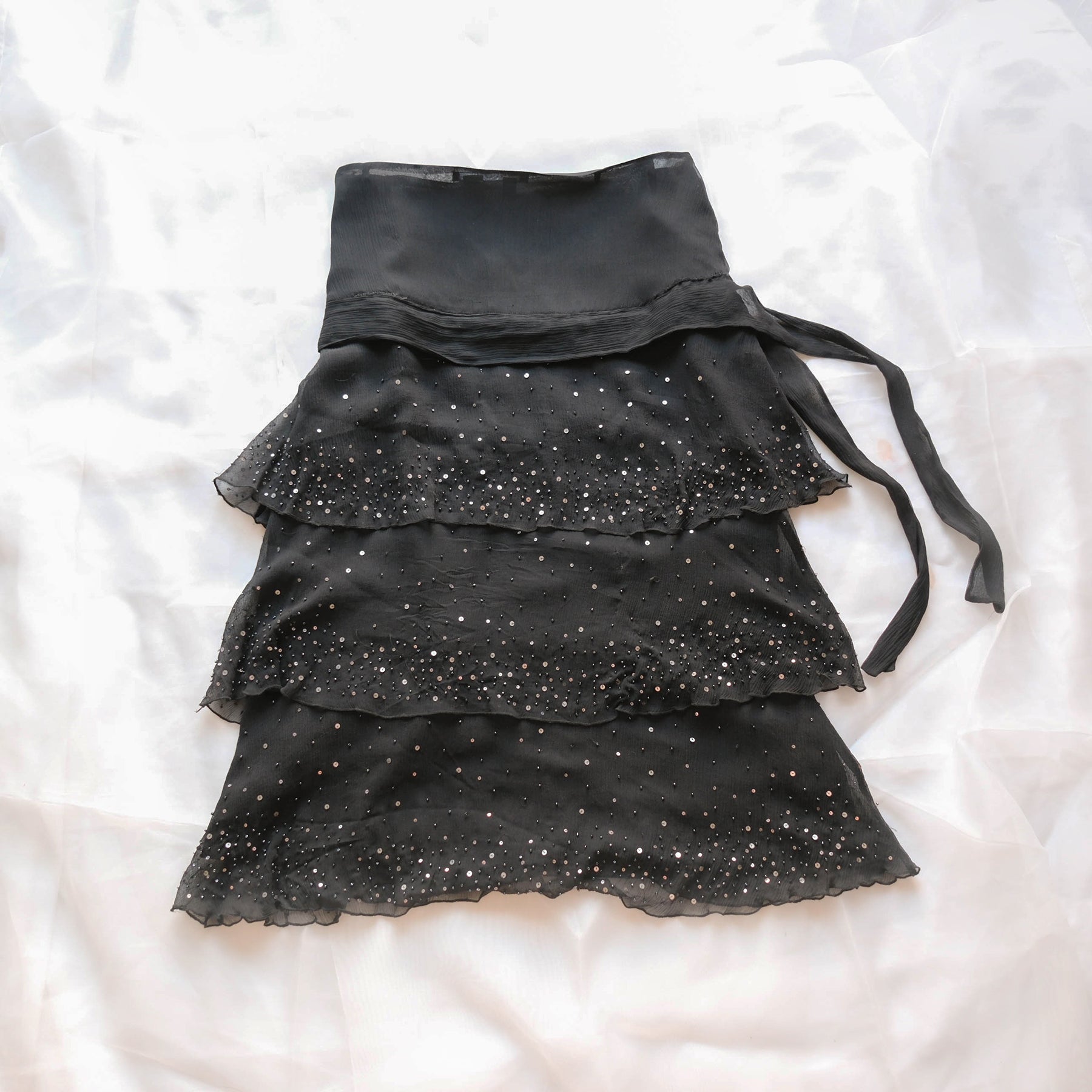 Vintage Beaded Ruffled Midi Skirt