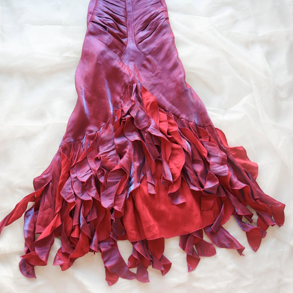 Vintage Fairy Grunge Shiny Ruffled Gown