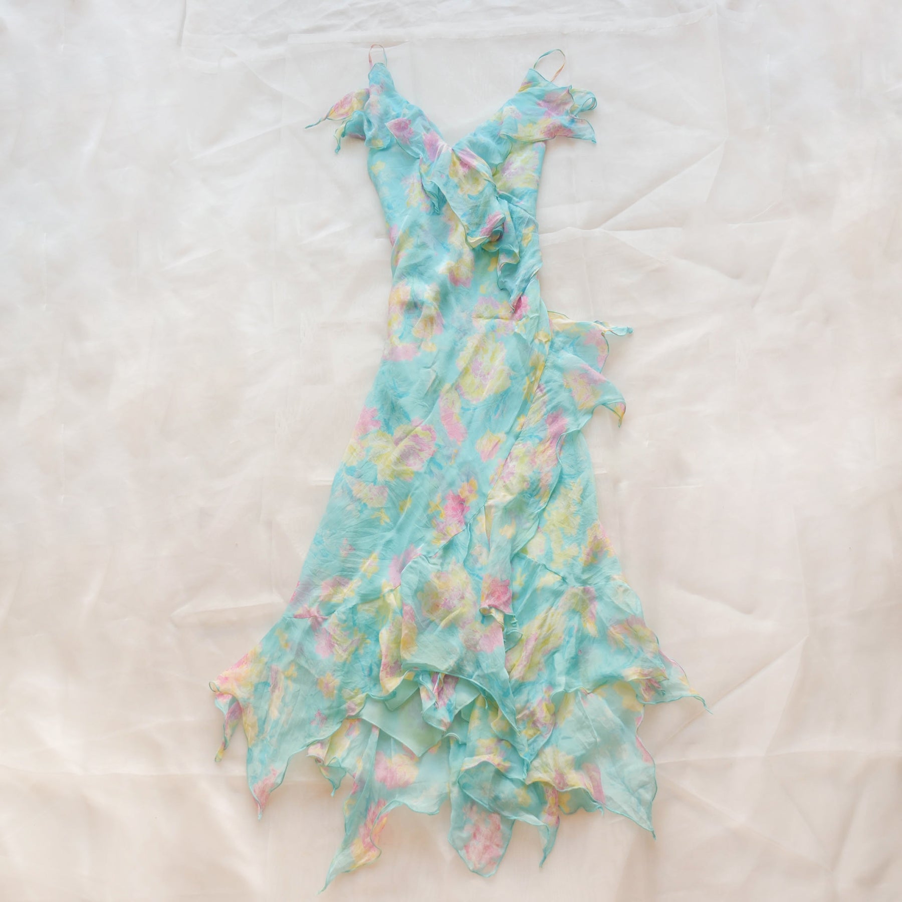 Vintage Floral Asymmetrical Silk Dress