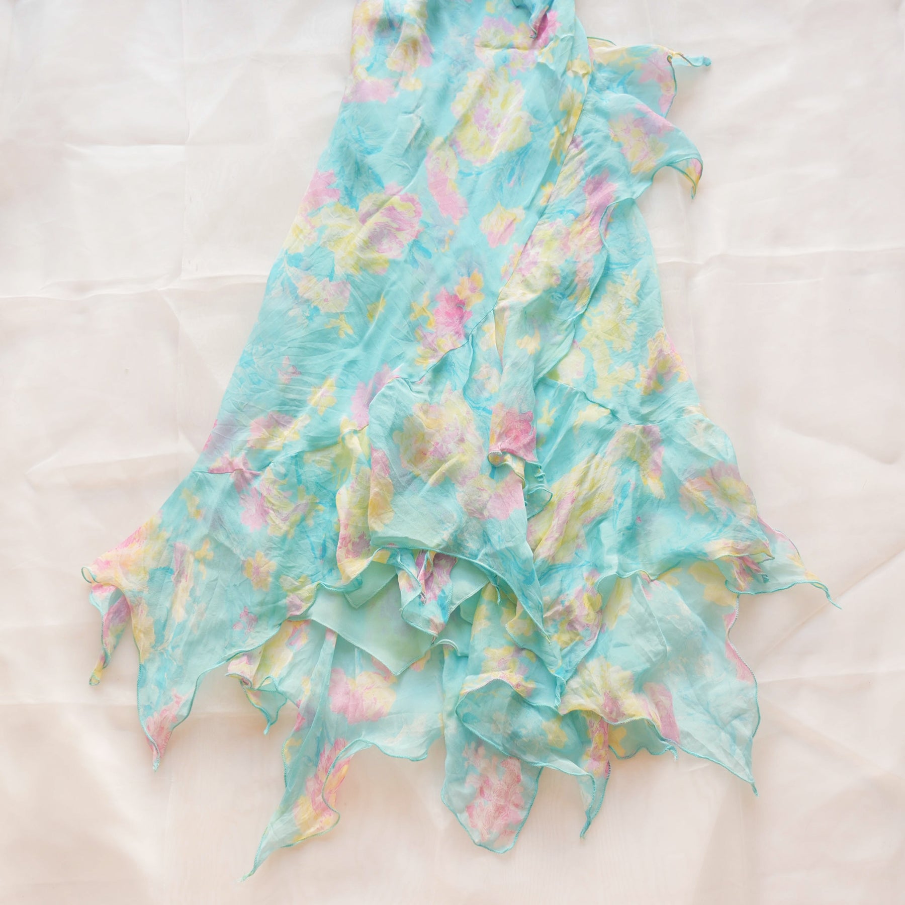 Vintage Floral Asymmetrical Silk Dress