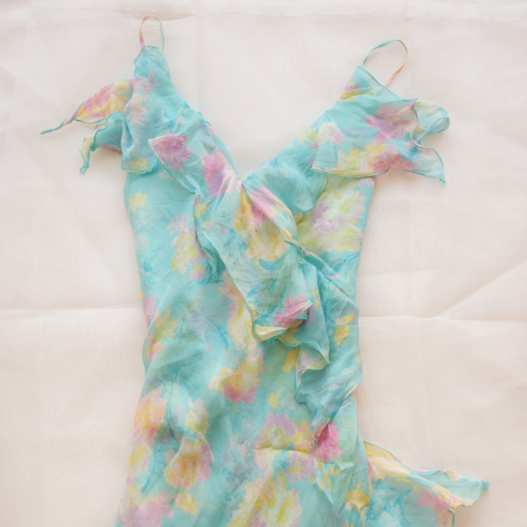 Vintage Floral Asymmetrical Silk Dress