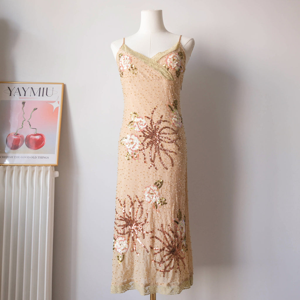 Vintage French Beaded Tulle Glamour Dress