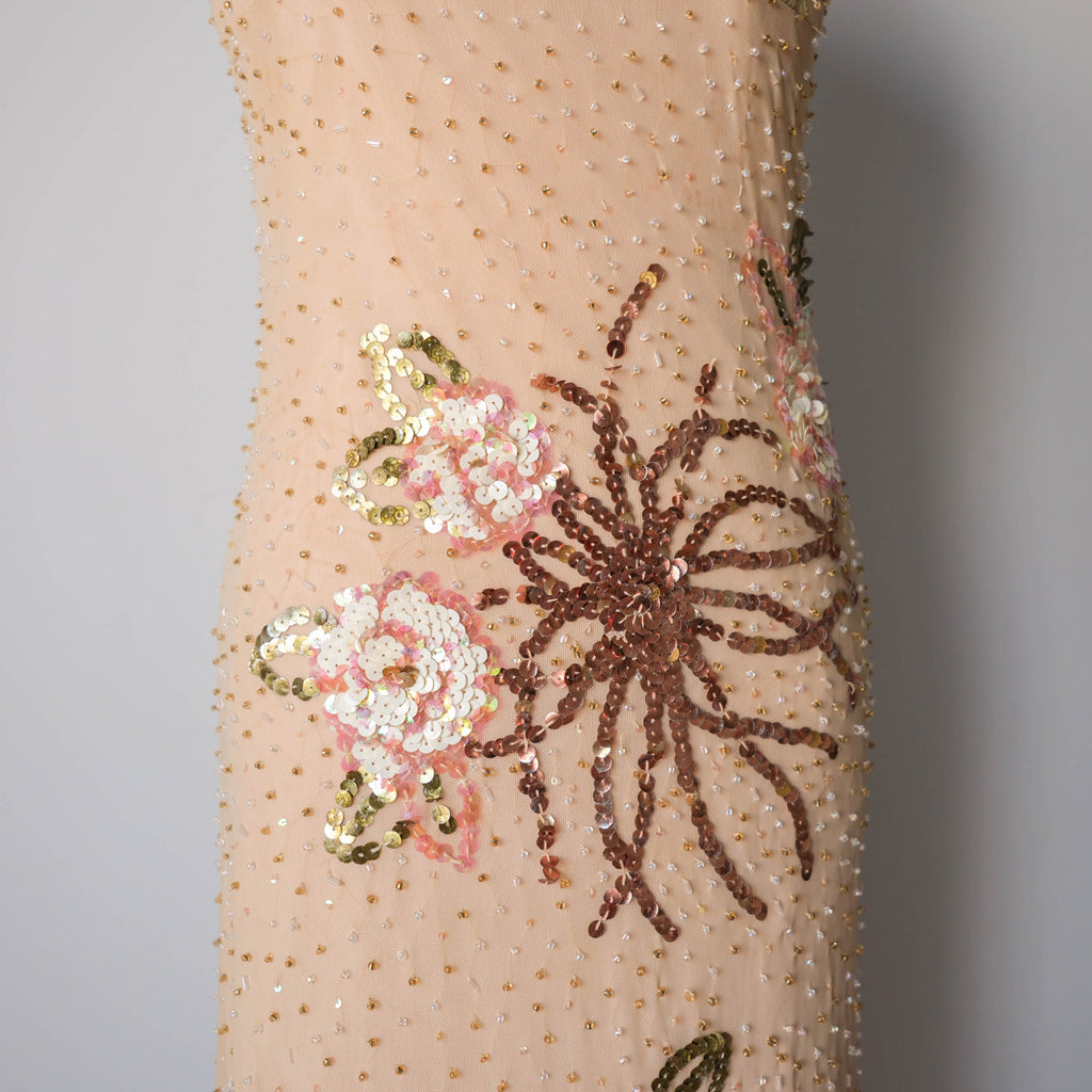 Vintage French Beaded Tulle Glamour Dress