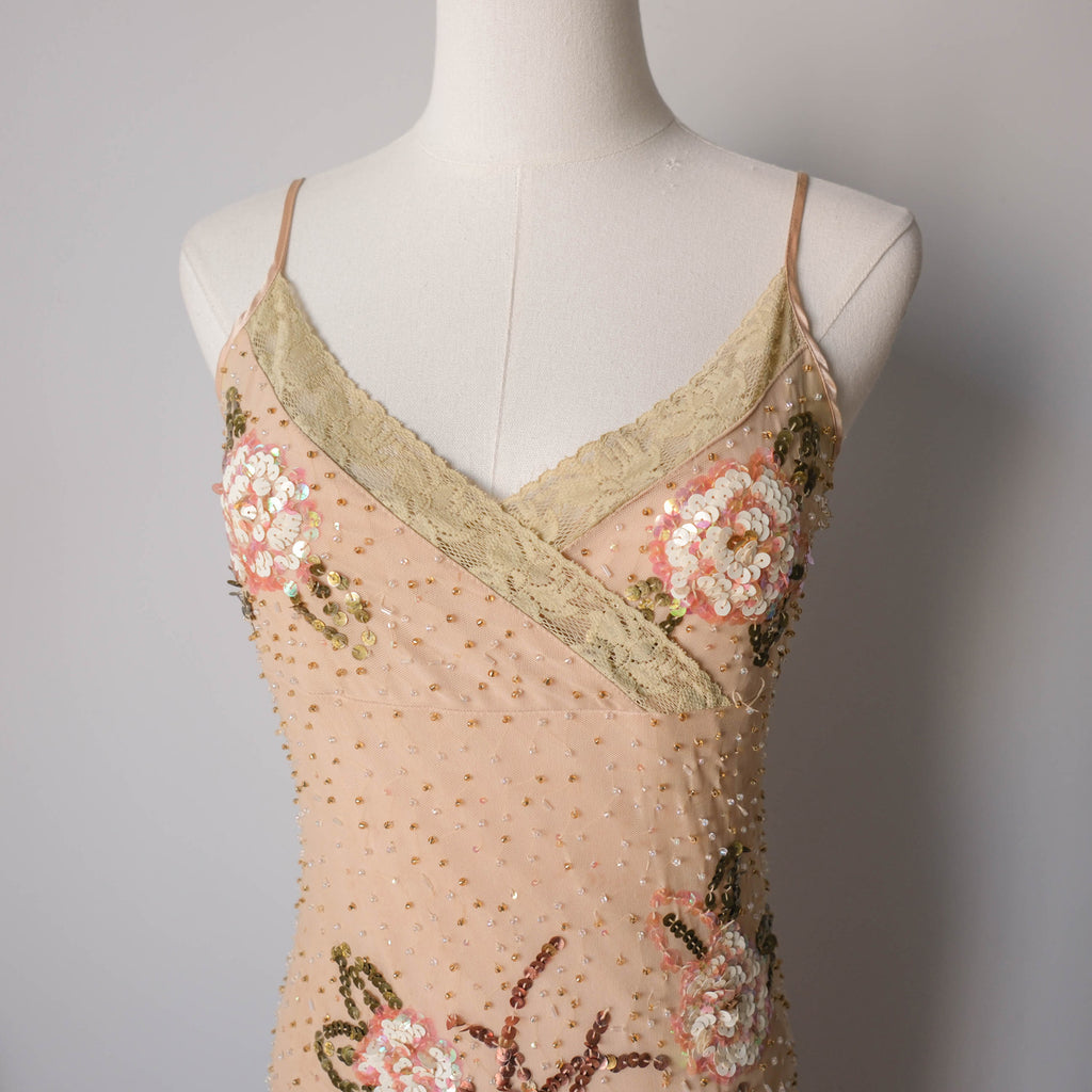 Vintage French Beaded Tulle Glamour Dress