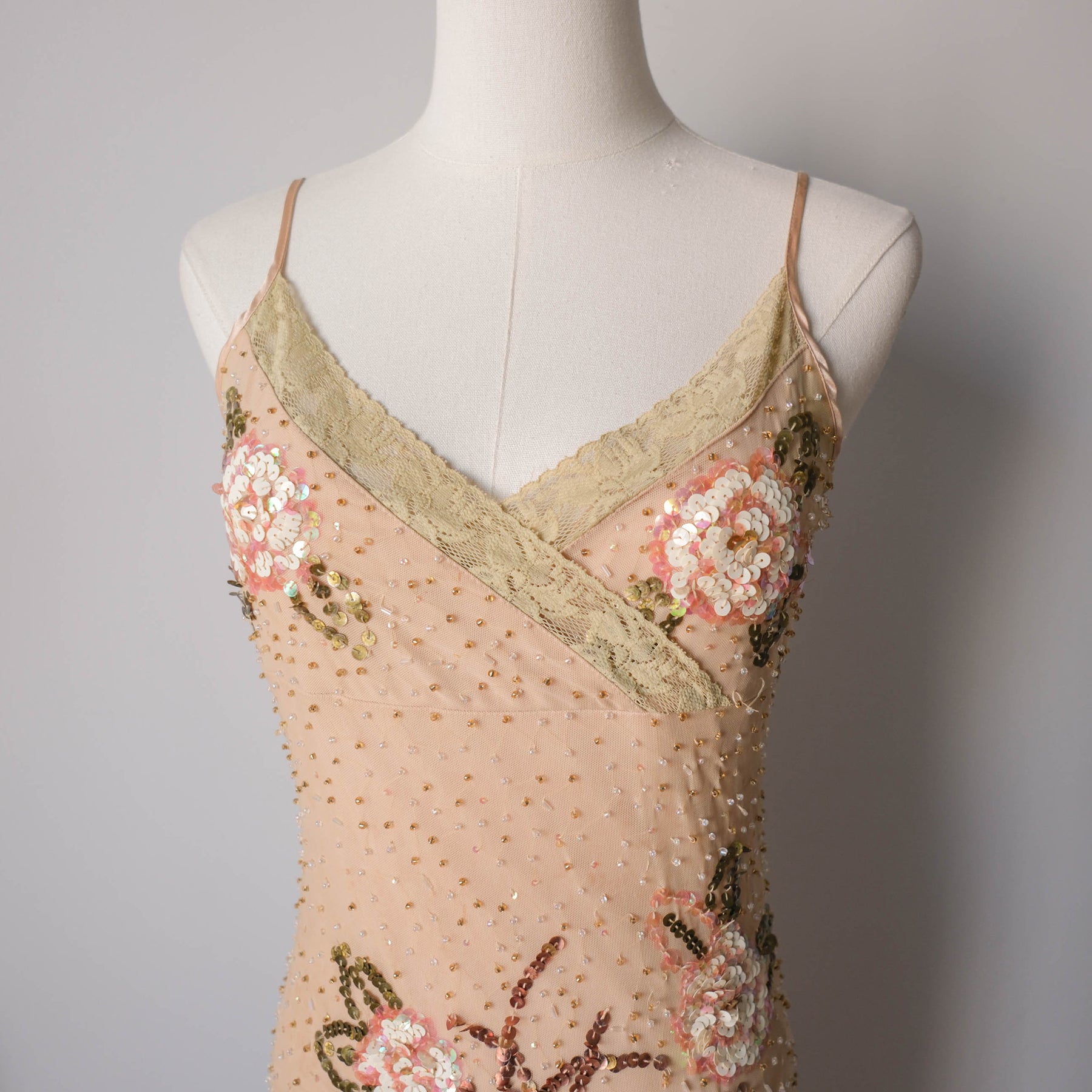 Vintage French Beaded Tulle Glamour Dress