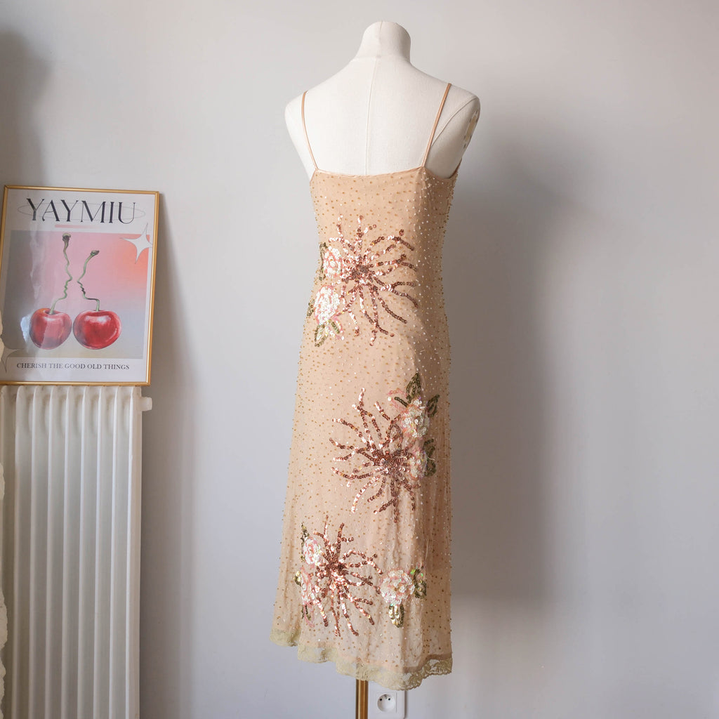 Vintage French Beaded Tulle Glamour Dress