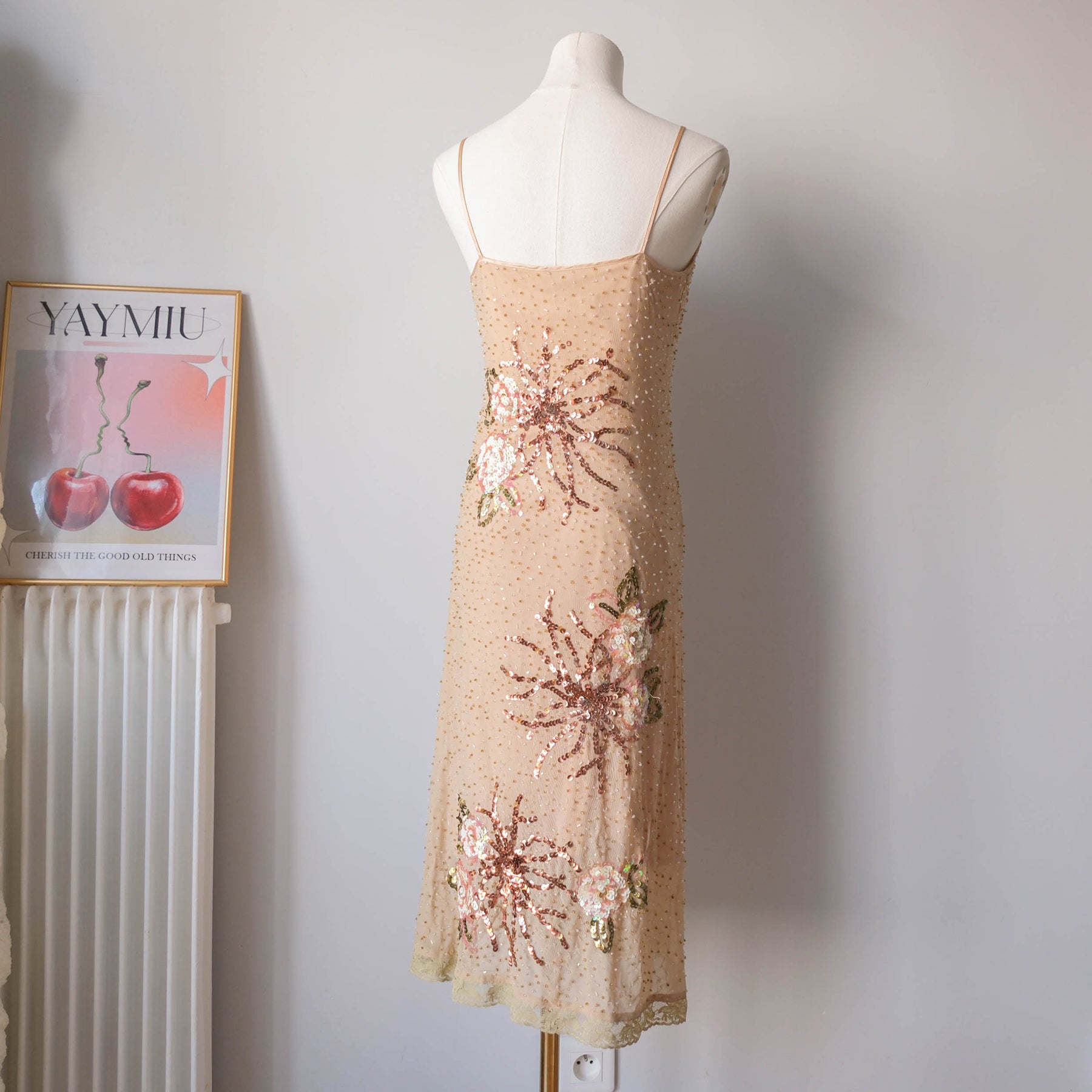 Vintage French Beaded Tulle Glamour Dress