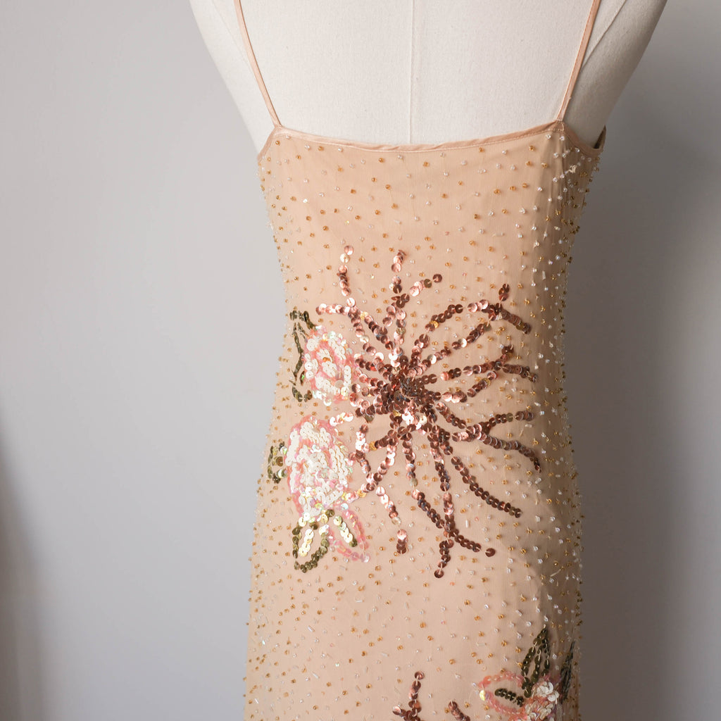 Vintage French Beaded Tulle Glamour Dress