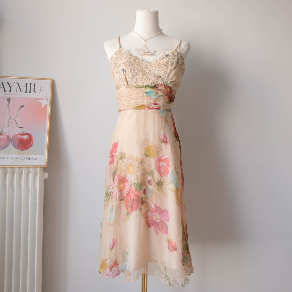 DERHY Vintage Beaded Floral Babydoll Dress