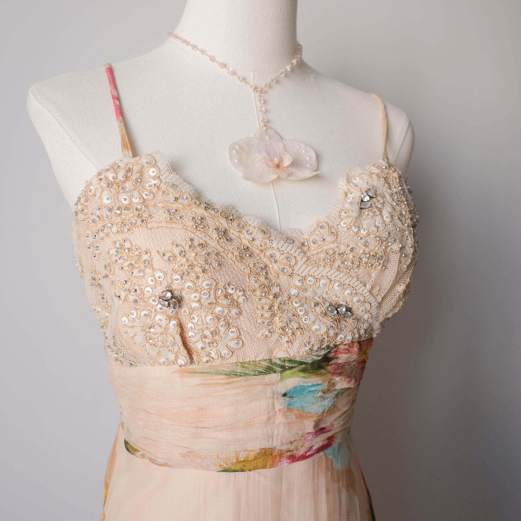 DERHY Vintage Beaded Floral Babydoll Dress