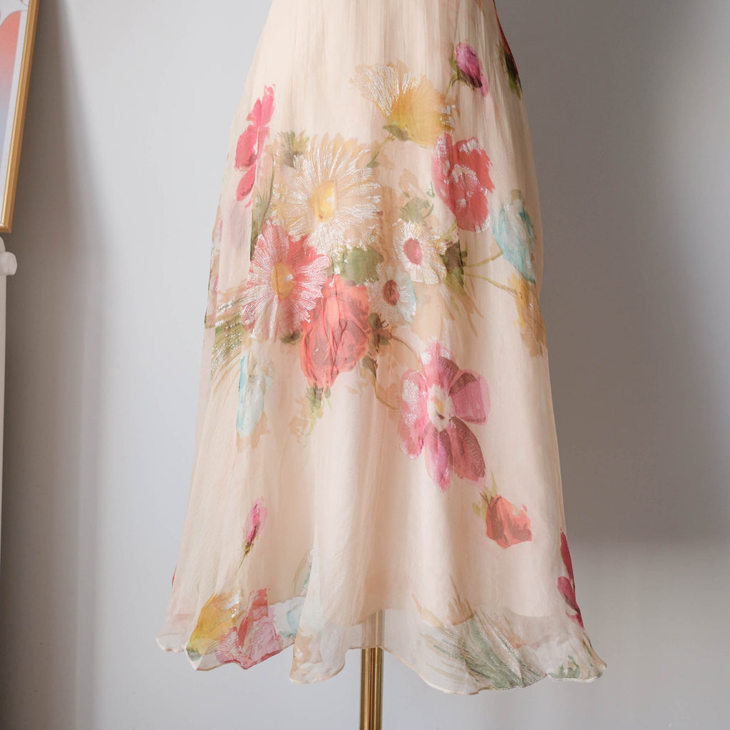 DERHY Vintage Beaded Floral Babydoll Dress