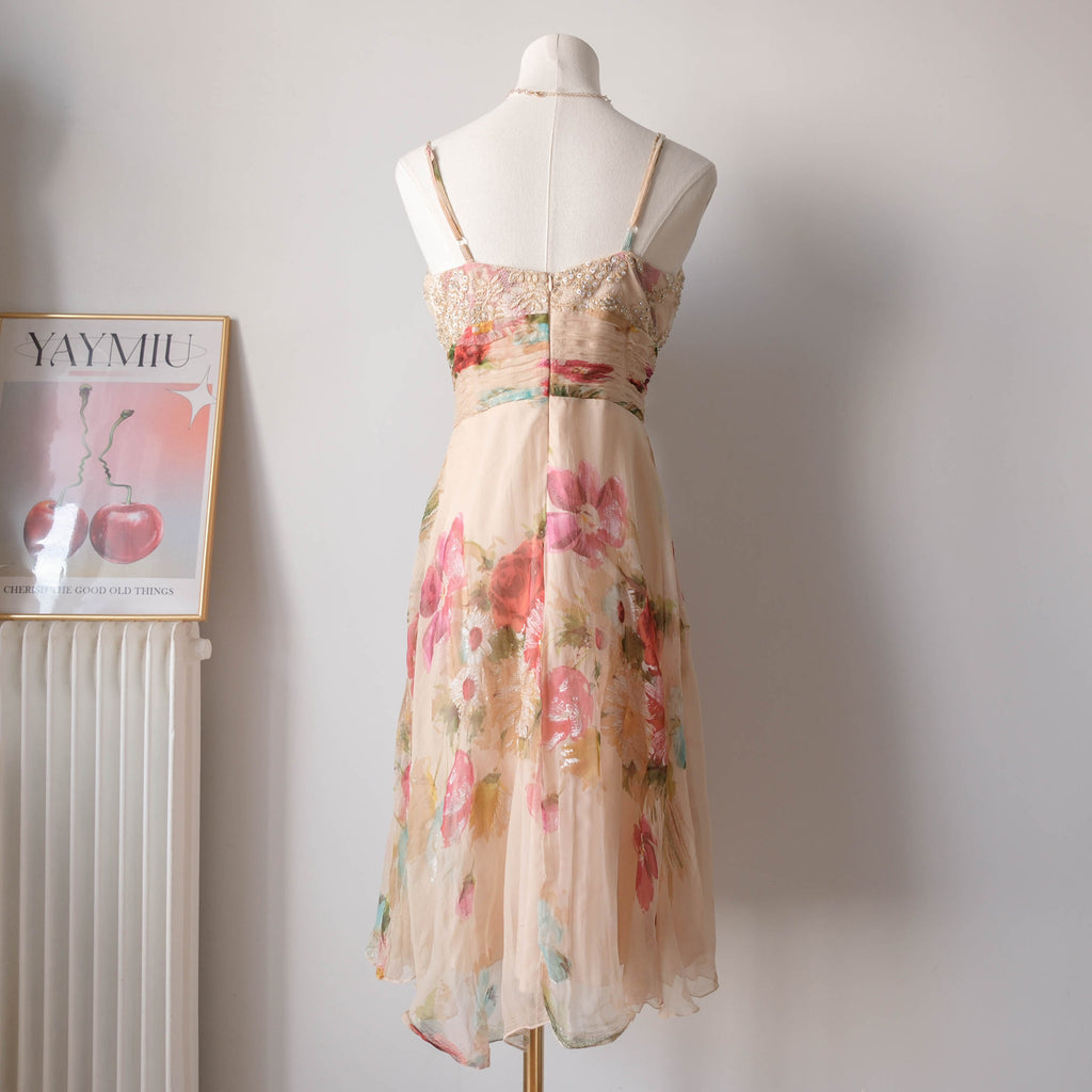 DERHY Vintage Beaded Floral Babydoll Dress