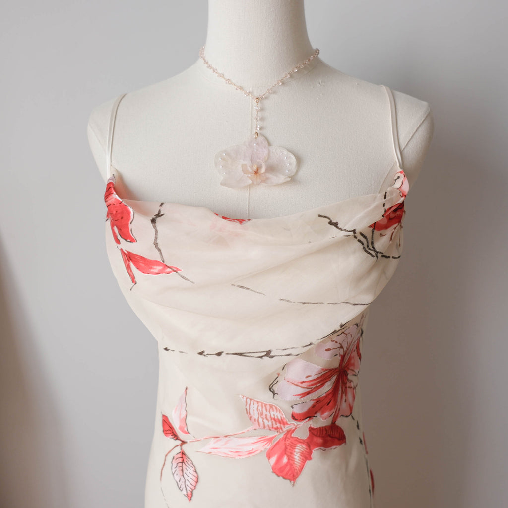 Vintage Silk Blend Cowl Neck Floral Maxi Dress