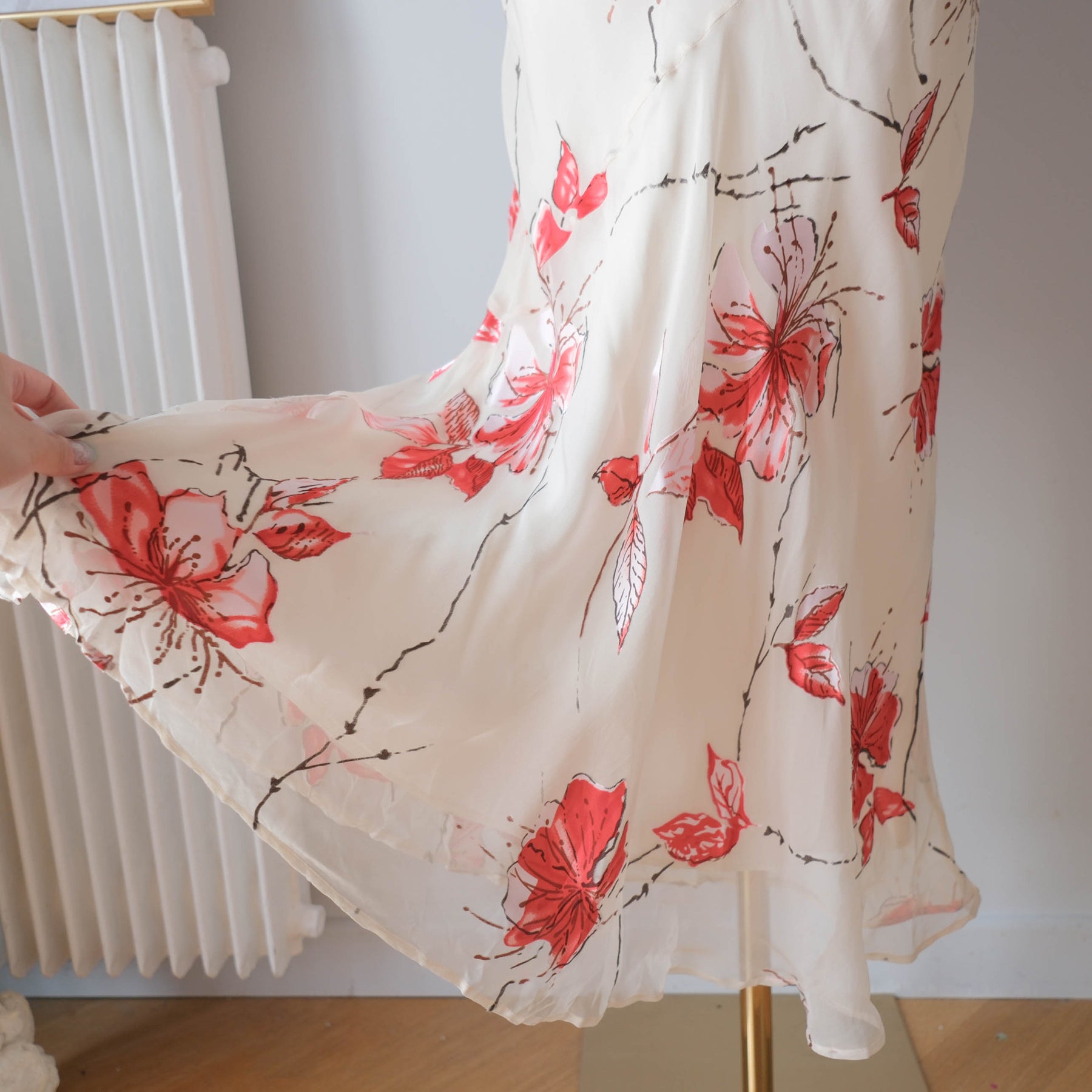 Vintage Silk Blend Cowl Neck Floral Maxi Dress