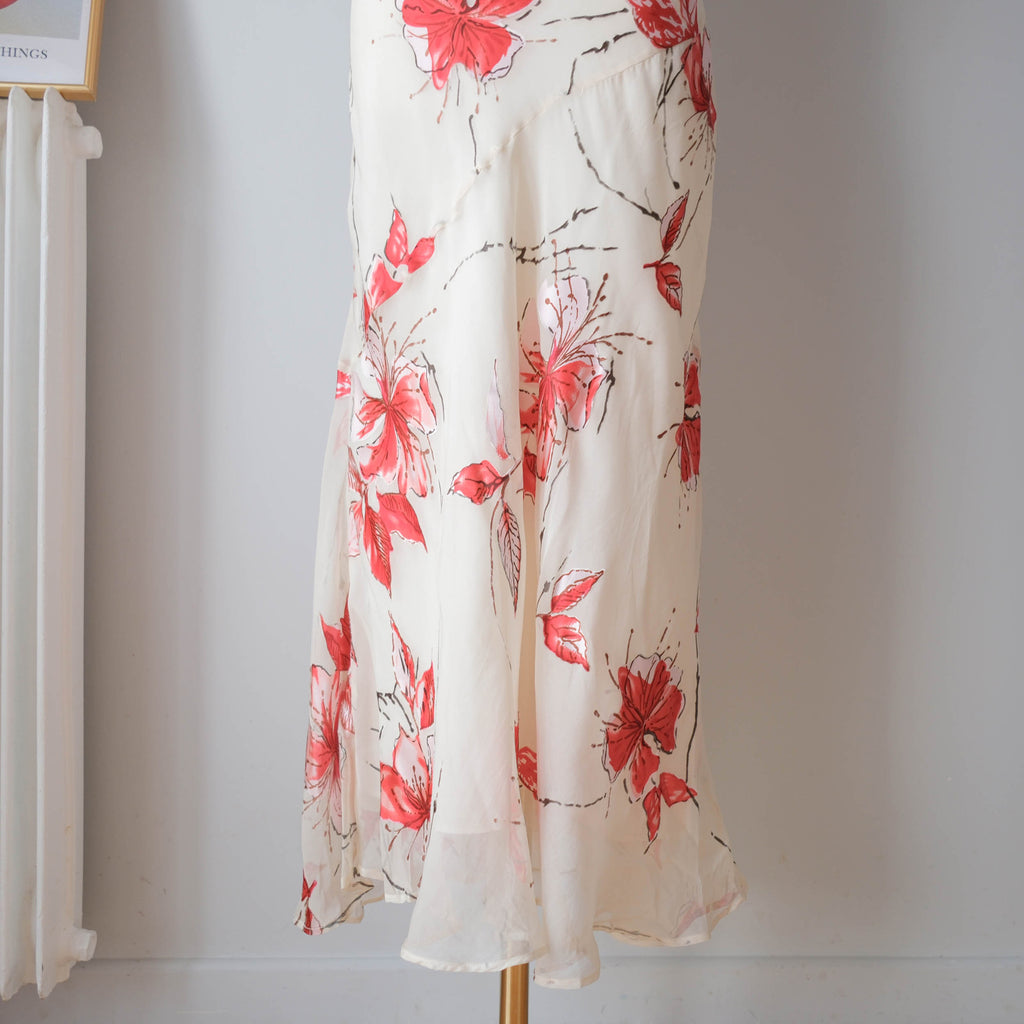 Vintage Silk Blend Cowl Neck Floral Maxi Dress