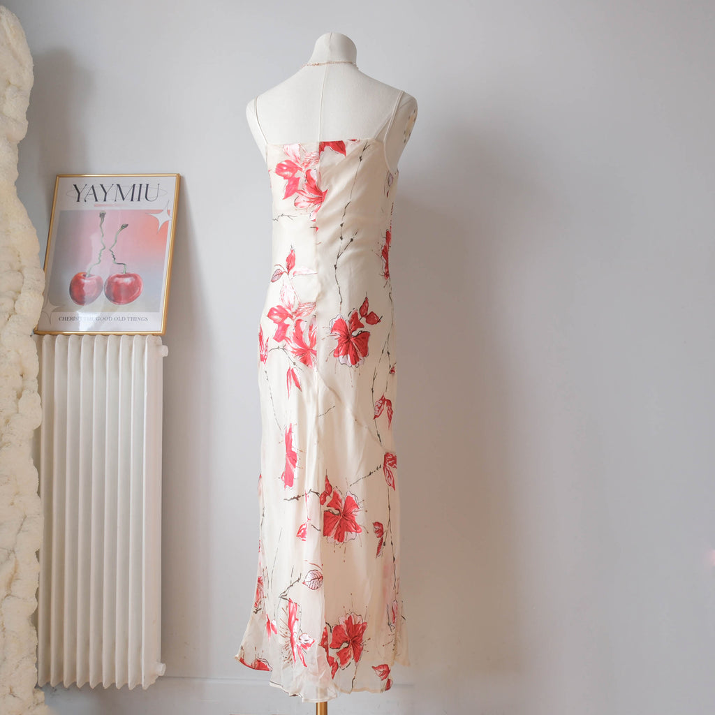 Vintage Silk Blend Cowl Neck Floral Maxi Dress