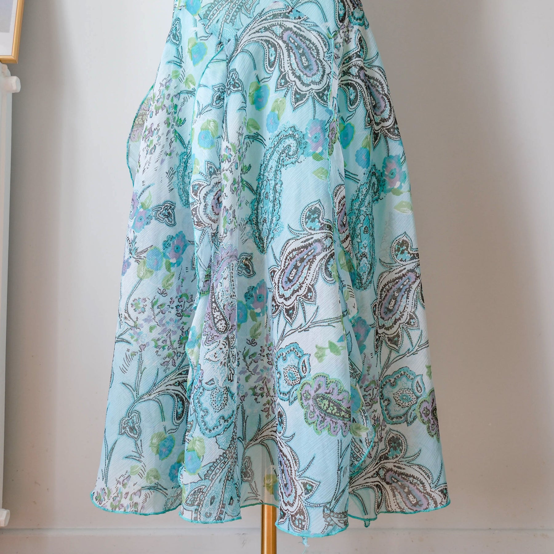 Vintage Y2K Turquoise Paisley Ruffle Maxi Dress