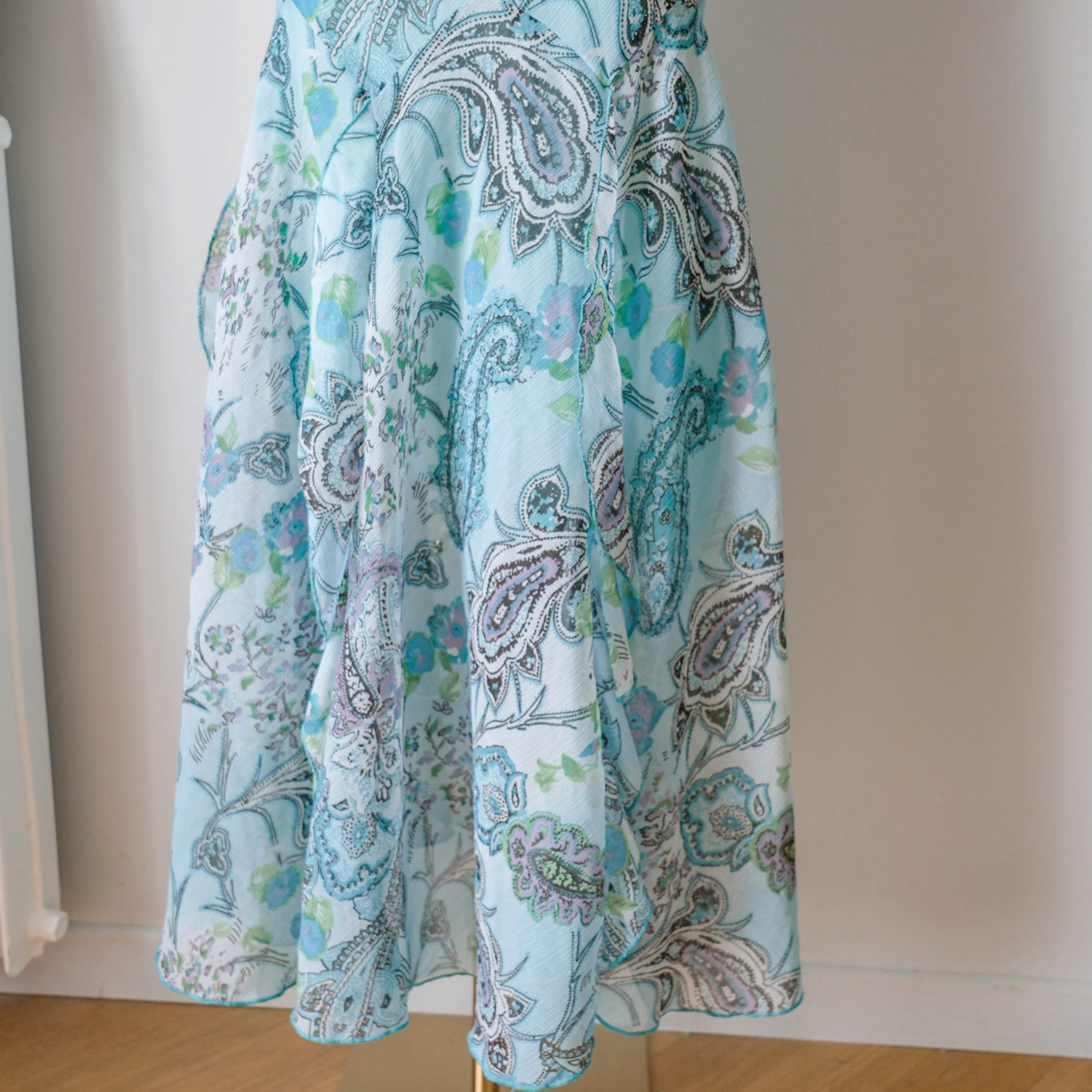 Vintage Y2K Turquoise Paisley Ruffle Maxi Dress