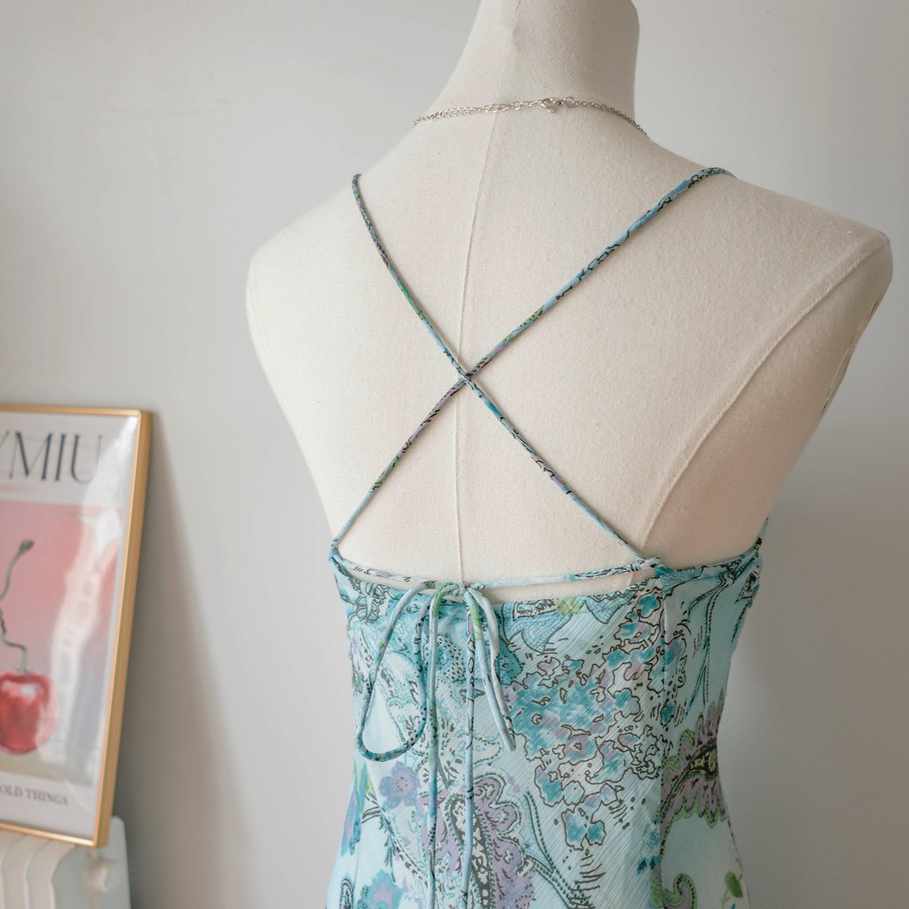 Vintage Y2K Turquoise Paisley Ruffle Maxi Dress