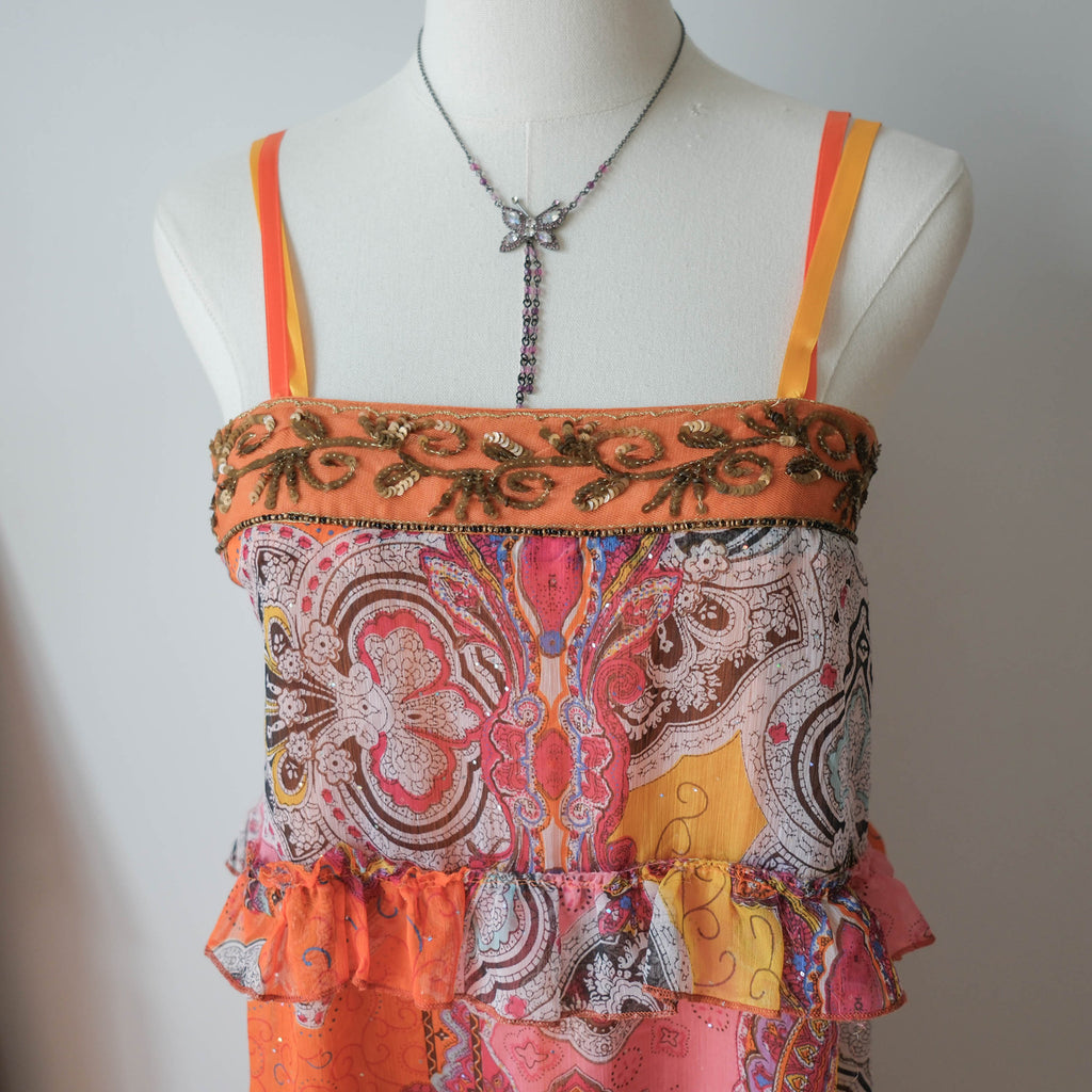 MORGAN Vintage Boho Embellished Paisley Print Dress Skirt