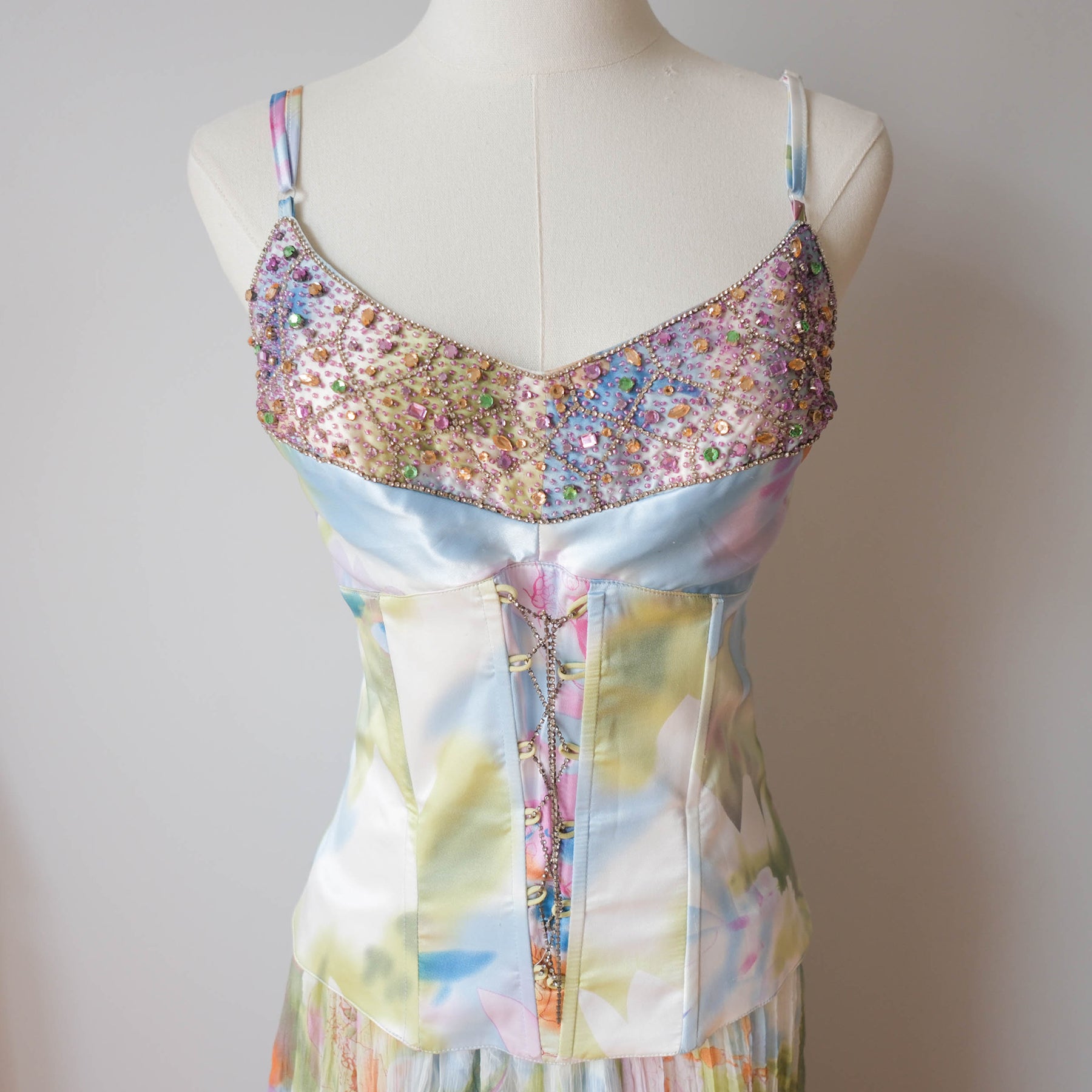 Vintage Watercolor Pastel Corset & Maxi Skirt Set