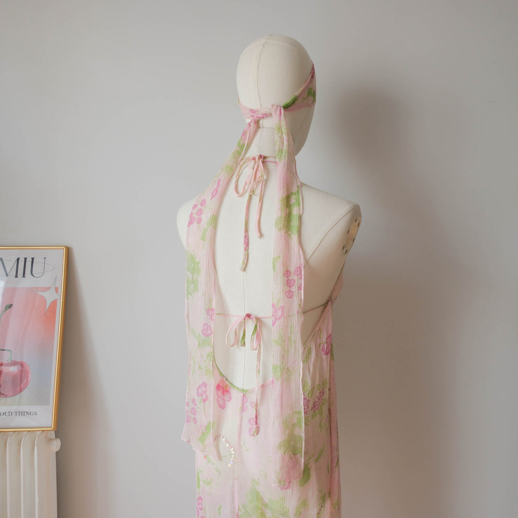 TRIUMPH Vintage Sequins Sheer Backless Maxi Dress