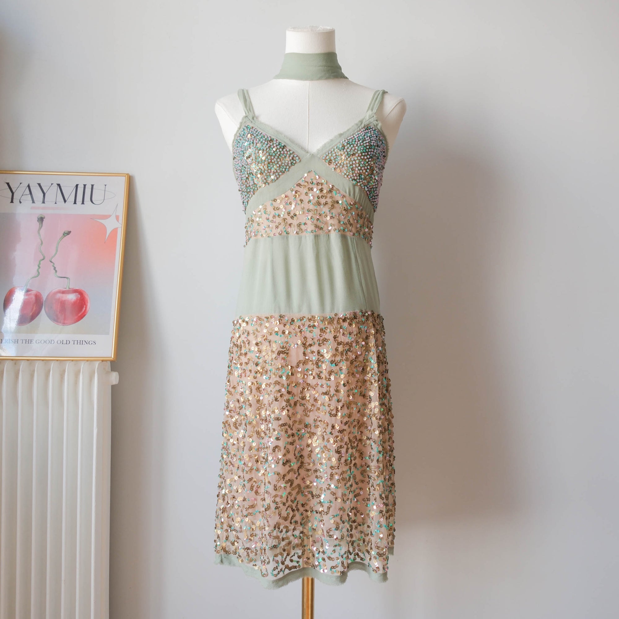 PINKO Vintage Party Sequin Midi Dress with Matching Scarf