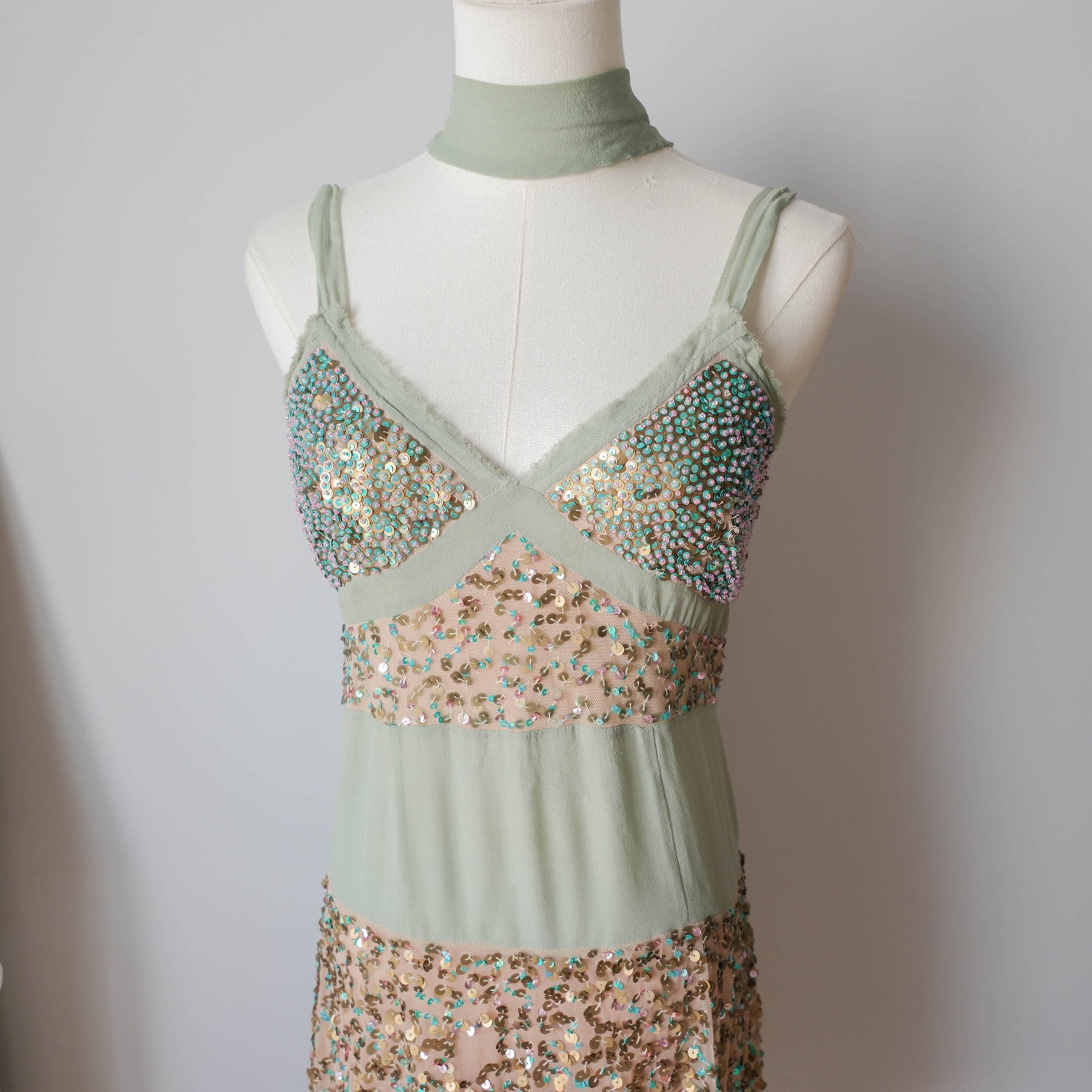 PINKO Vintage Party Sequin Midi Dress with Matching Scarf