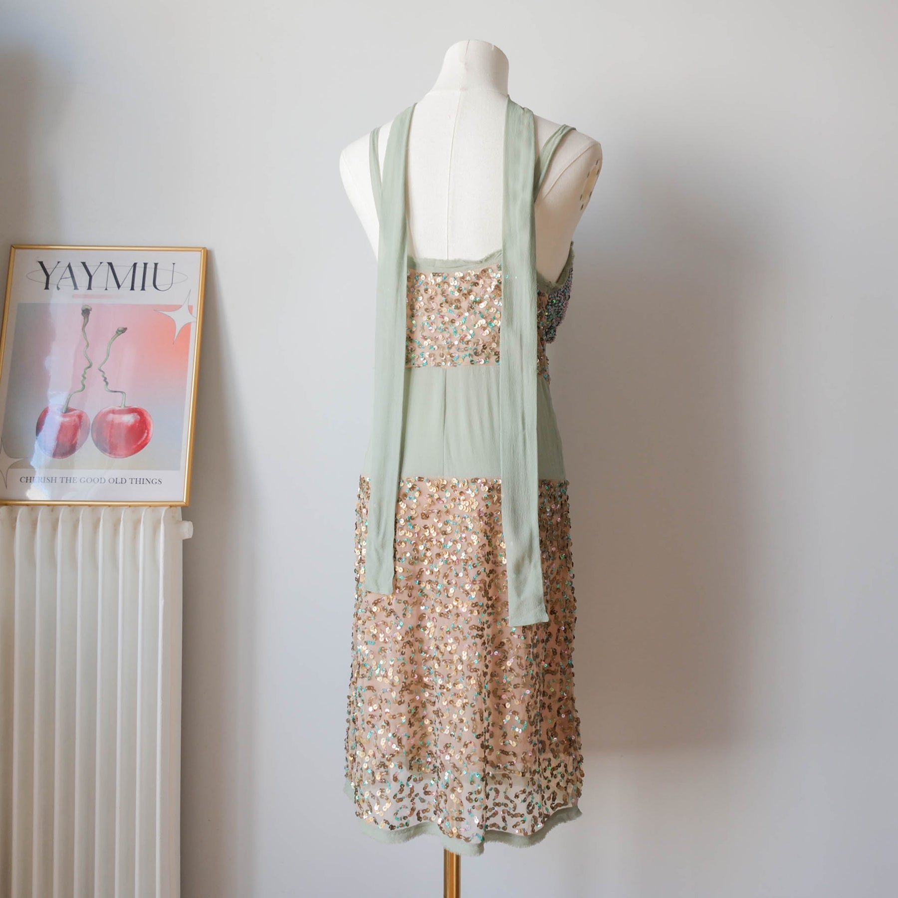 PINKO Vintage Party Sequin Midi Dress with Matching Scarf