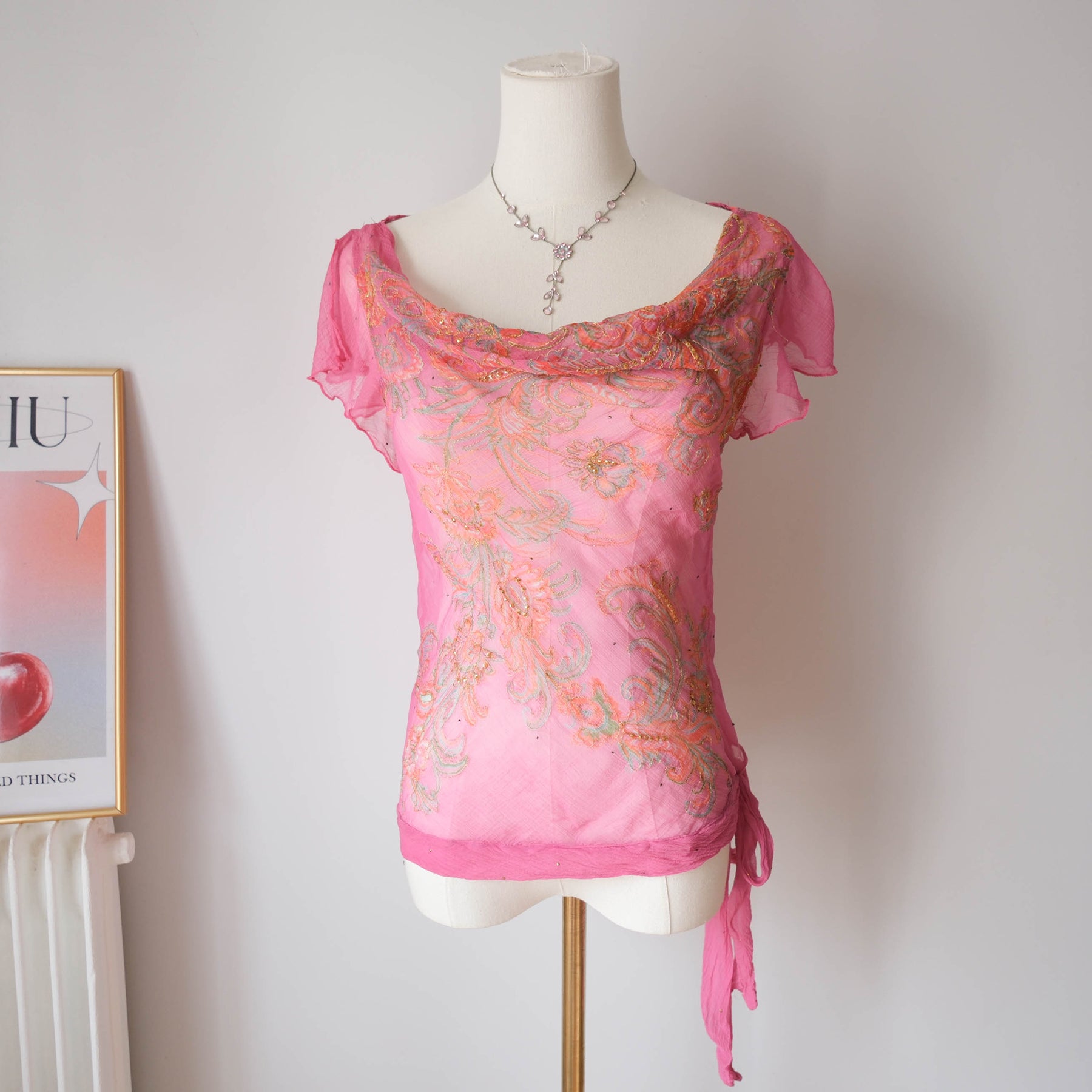 DERHY Vintage Romantic Beaded Sheer Top
