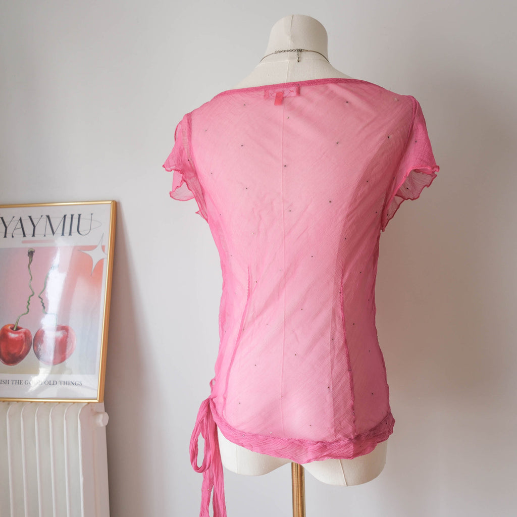 DERHY Vintage Romantic Beaded Sheer Top