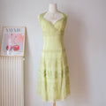 Vintage Y2K Lime Green Beaded Silk Midi Dress