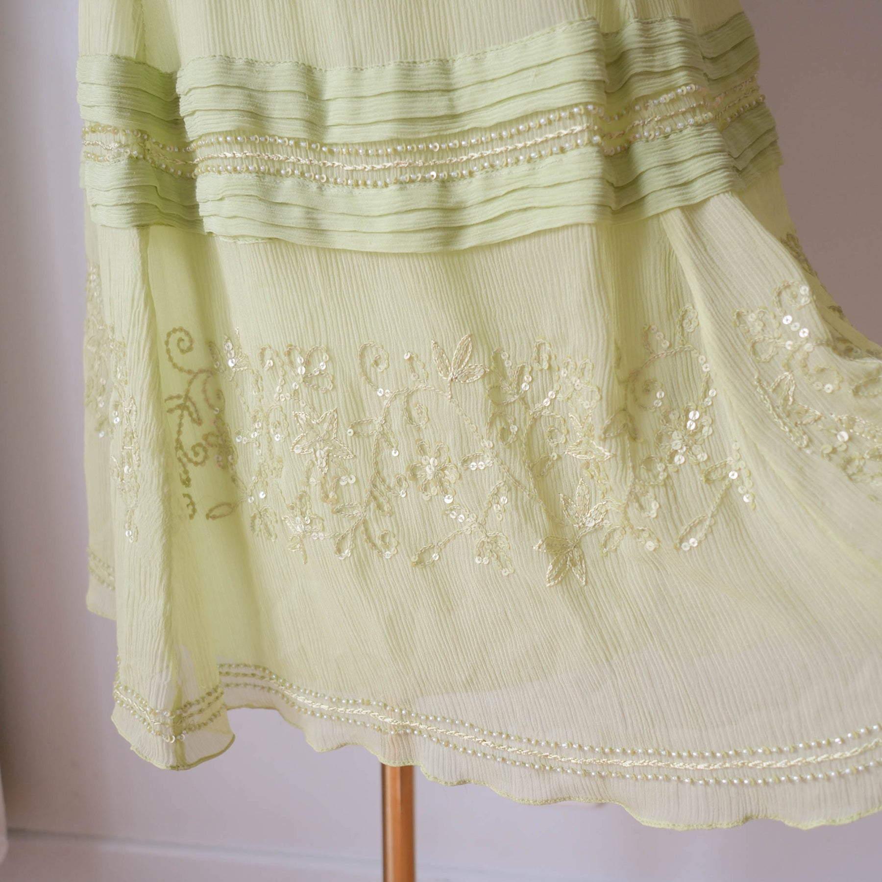 Vintage Y2K Lime Green Beaded Silk Midi Dress