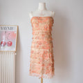 Vintage Y2K Peach Floral Ruffle Tiered Midi Dress