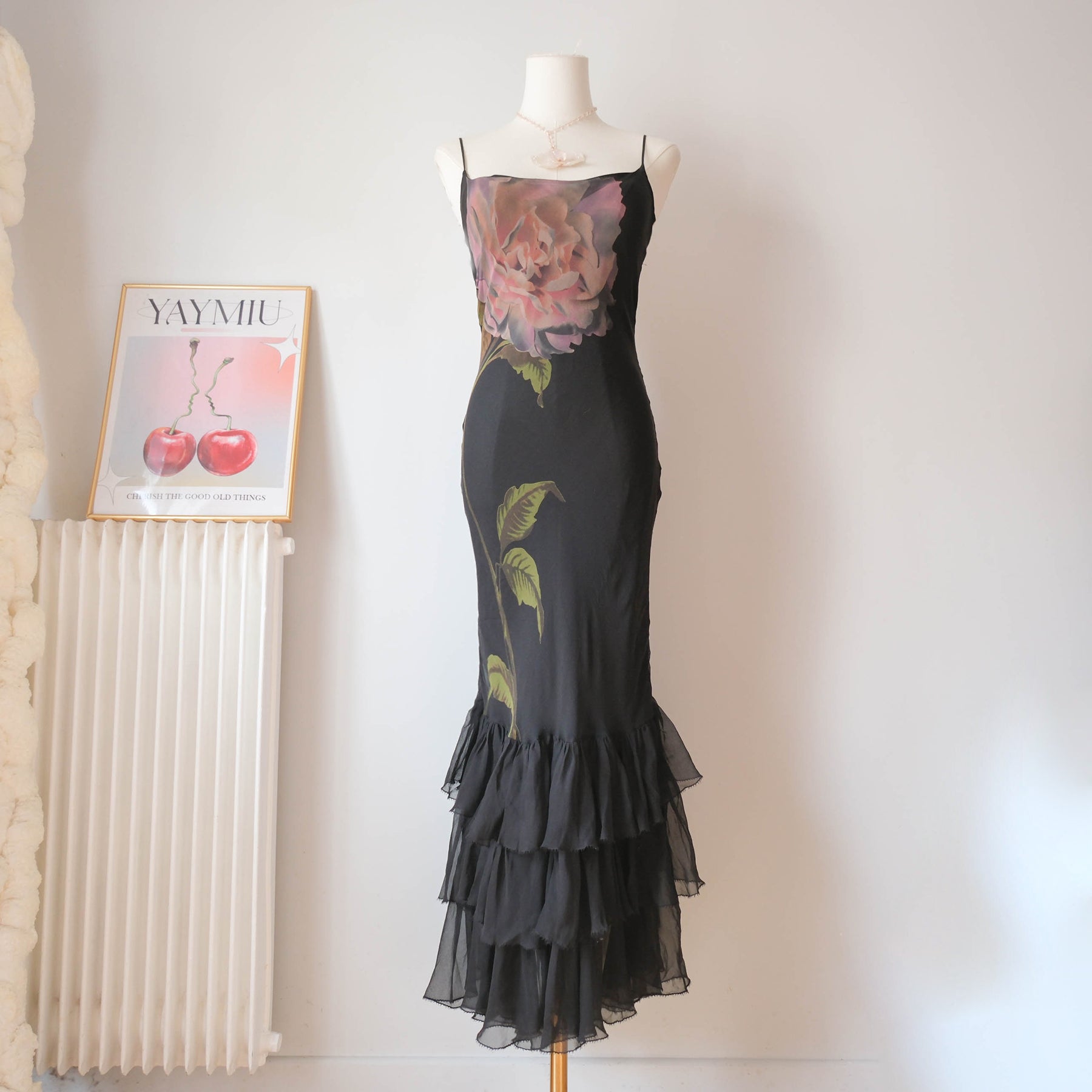 Vintage Glam Silk Backless Ruffled Dress