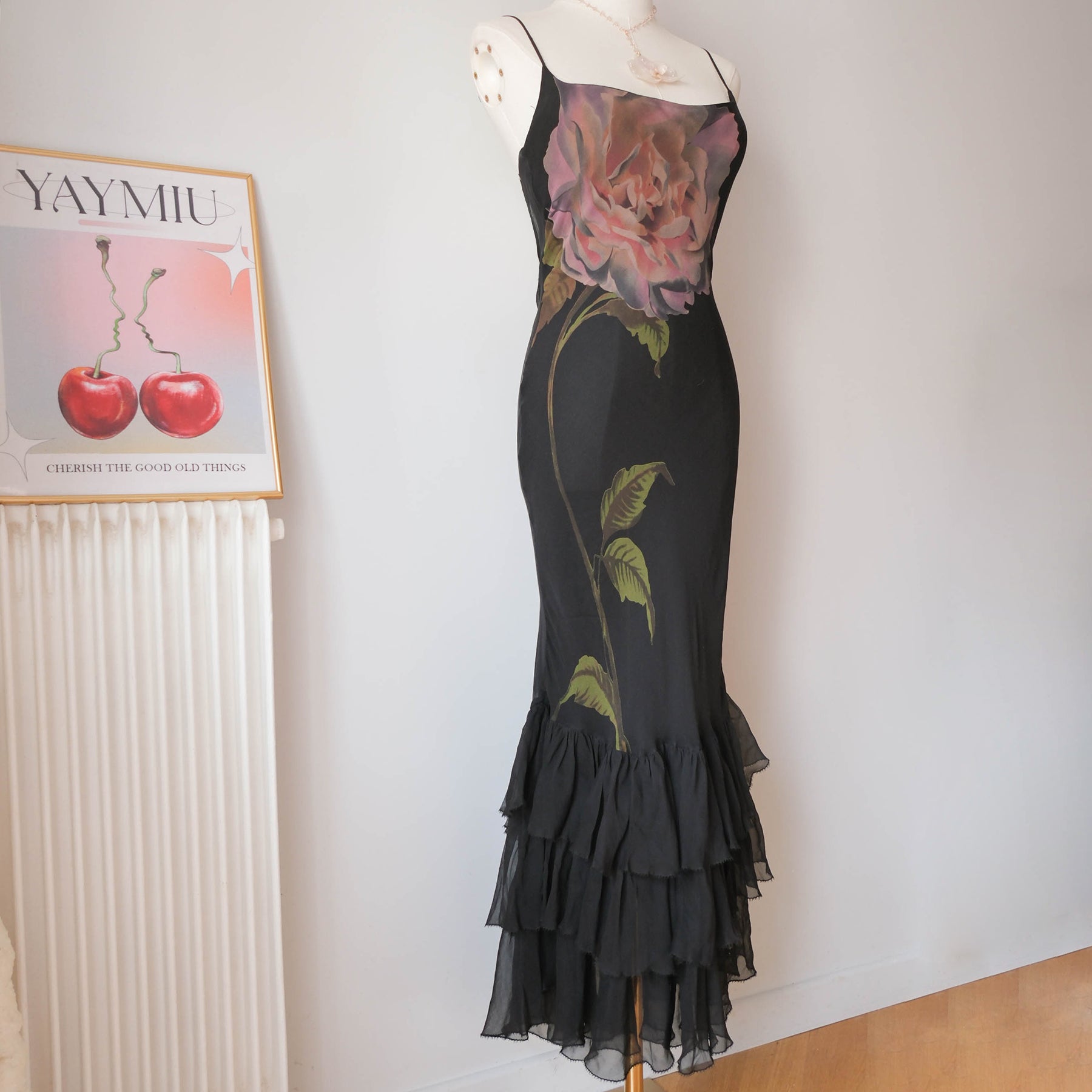 Vintage Glam Silk Backless Ruffled Dress