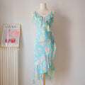 Vintage Floral Asymmetrical Silk Dress