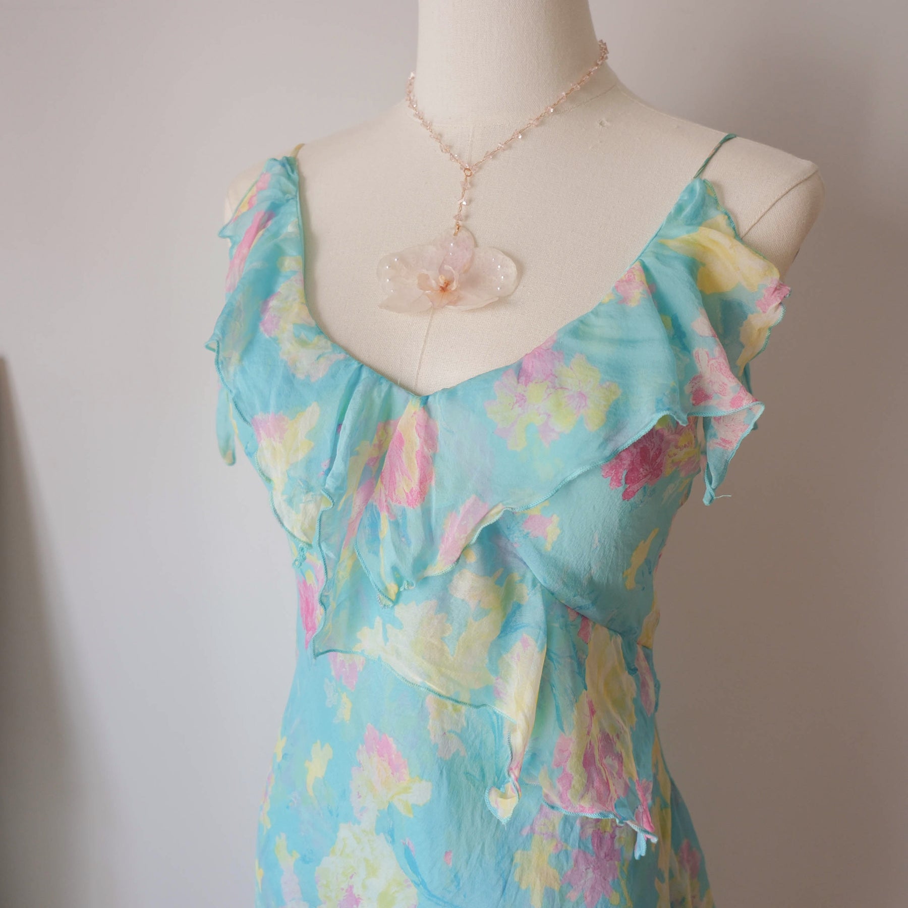 Vintage Floral Asymmetrical Silk Dress