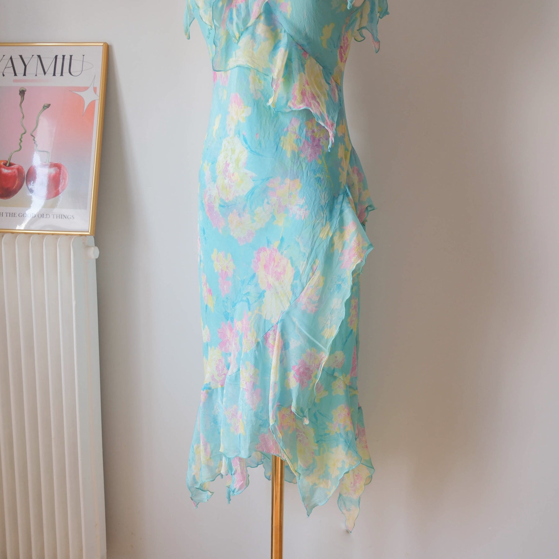 Vintage Floral Asymmetrical Silk Dress