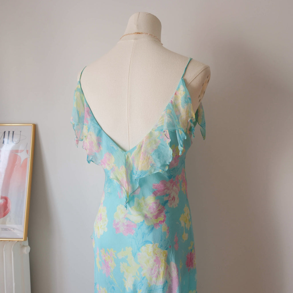 Vintage Floral Asymmetrical Silk Dress