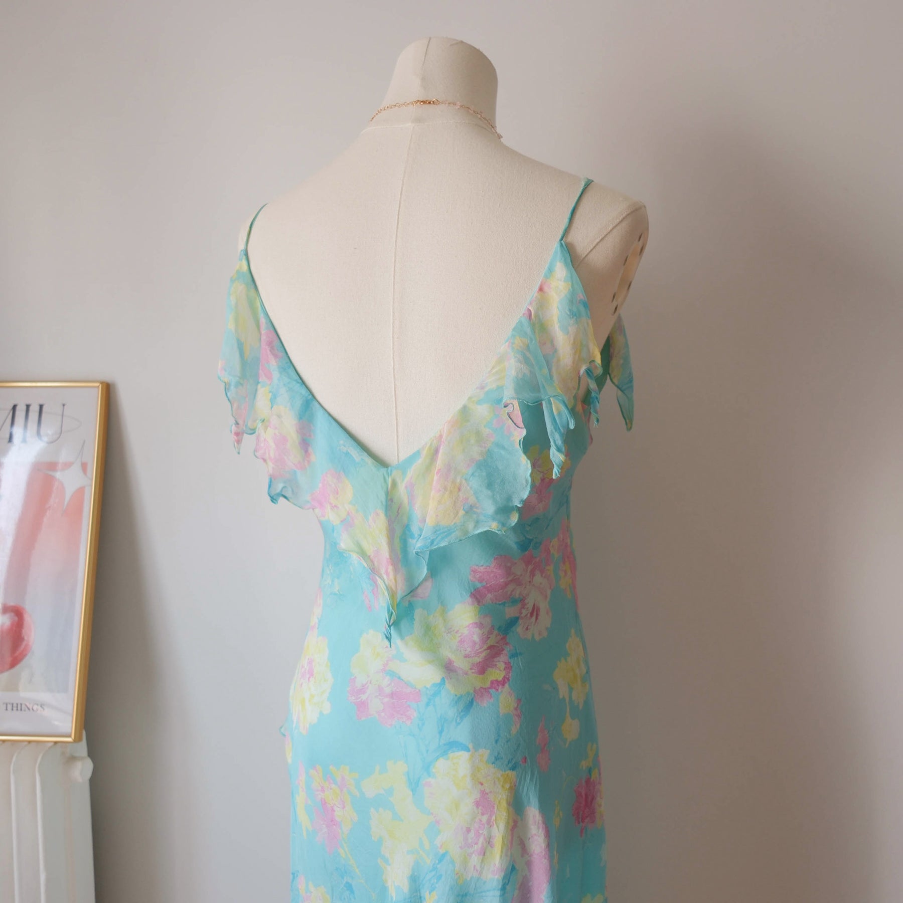 Vintage Floral Asymmetrical Silk Dress