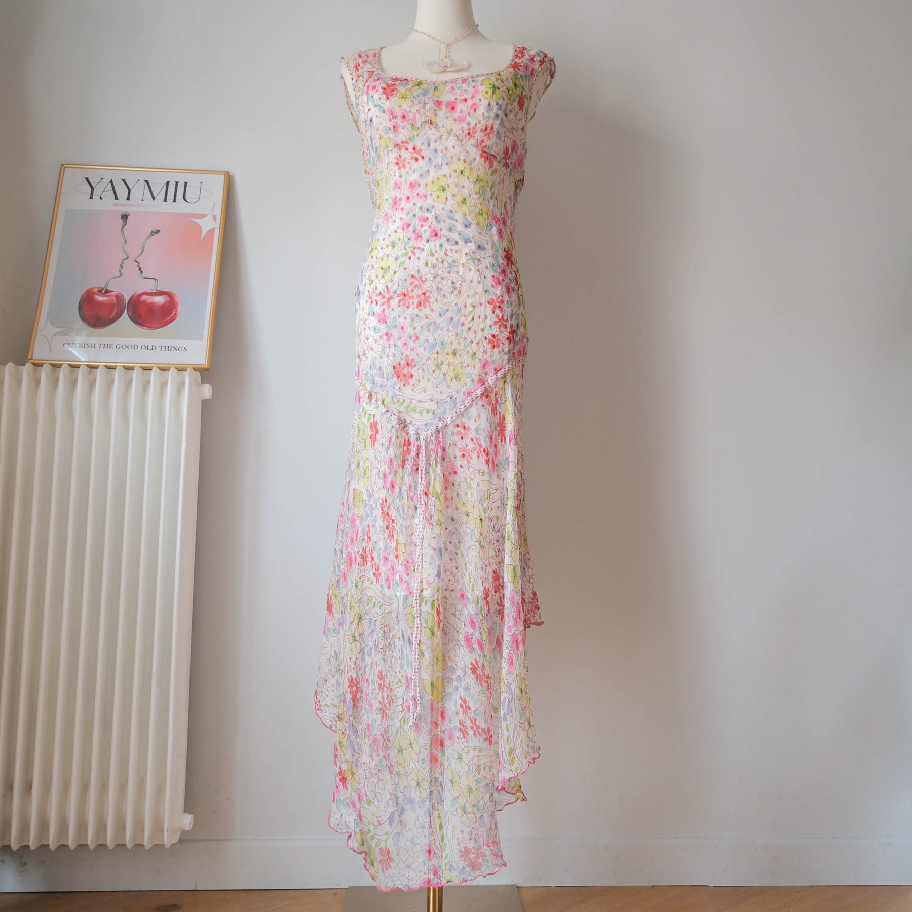 DERHY Vintage  Floral Sequins Sheer Maxi Dress with Sequin Slip